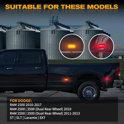 Vista 5 de POPMOTORZ 4 piezas de luz LED de marcador lateral de guardabarros compatible con lámpara de cama trasera para Dodge RAM 1500 2500 3500 2010-2017