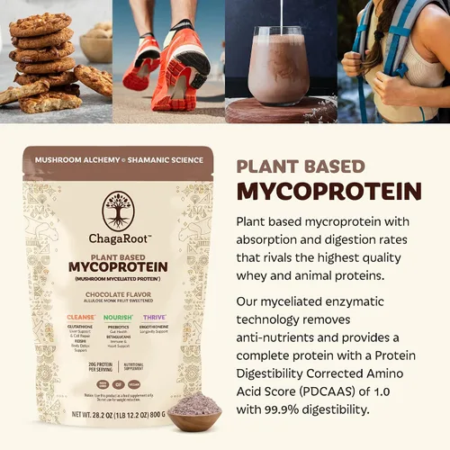 Vista 2 de Mycoprotein Mushroom Protein Powder, Chocolate Flavor, 20g Plant Based Protein per Serving, Reishi, Chaga, Lions Mane, Shiitake, Turkey Tail, Vegan