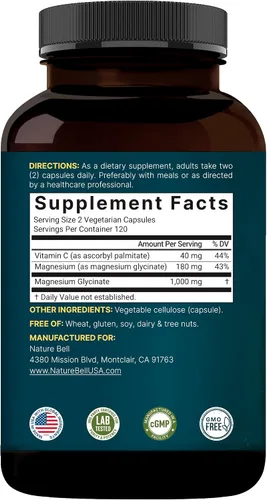 Vista 8 de NatureBell - Suplemento de glicinato de magnesio 1000 mg, 500 mg por cápsula, 240 píldoras, 100 % quelado y purificado, sin OGM y sin gluten