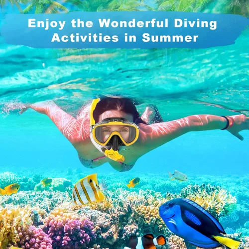 Vista 6 de Snorkeling Gear for Adults, Dry Top Snorkel Set with Panoramic Anti-Leak and Anti-Fog Tempered Glass Lens, Adjustable Snorkeling Set for Scuba