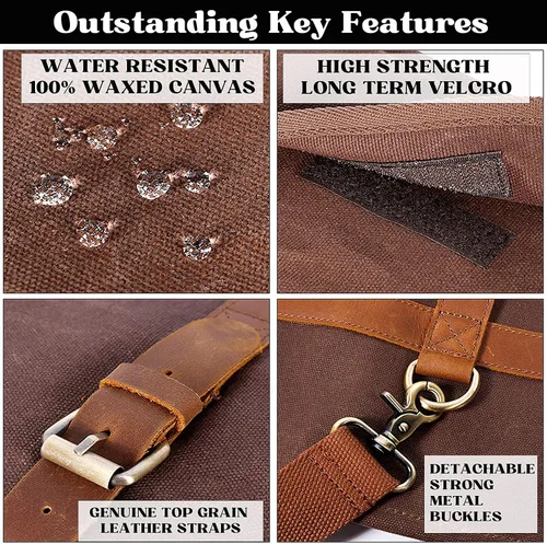 Vista 4 de Bolsa para herramientas de barman de Beemojo, de lona encerada, resistente al agua, con correas ajustables para el hombro, asas de cuero genuino, 16
