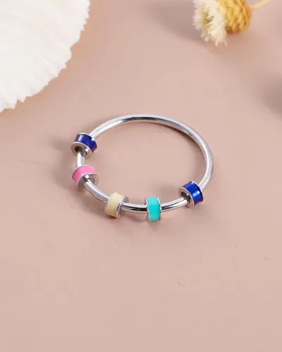 Vista 5 de LOVECOM Anillo giratorio de plata de ley 925 con cuentas esmaltadas coloridas para mujer, anillo giratorio antiansiedad, giratorio, apilable Estilo 1