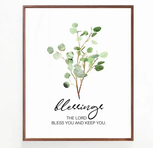 Vista 5 de Arte de pared moderno con versículo bíblico, estampado botánico de hojas de eucalipto, decoración del hogar, decoración de habitación de eucalipto