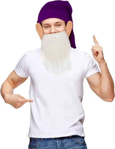 Vista 4 de Geyoga Juego de disfraz de enano de Halloween de 6 piezas, disfraces de gnomo con sombreros enanos, barba falsa, orejas gigantes para fiestas