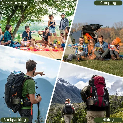 Vista 7 de aiGear Camping Cookware with Pot Pan Kettle Cutlery Tableware (1-2 People) Lightweight aluminum alloy, folding handles, nesting design, portable