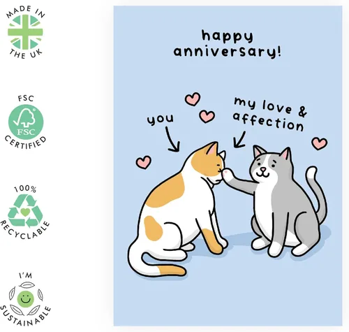 Vista 2 de CENTRAL 23 Tarjetas de aniversario para esposa, tarjeta de aniversario de gato para marido y pareja, regalos de gato para novia, bonita tarjeta