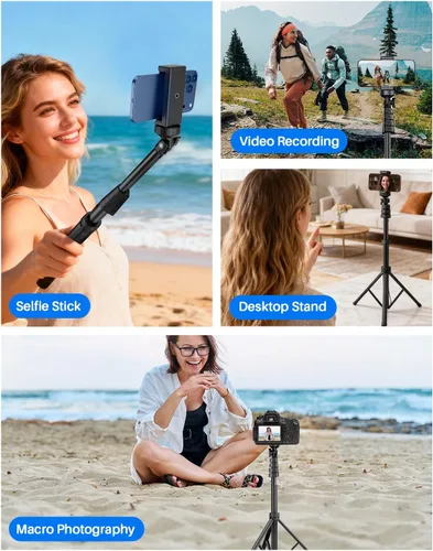 Vista 7 de Trípode de teléfono de 67", trípode extensible MIIASI para iPhone, selfie stick con control remoto y soporte para teléfono, compatible