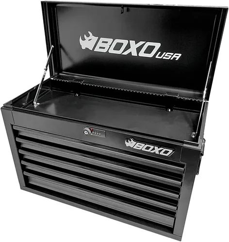 Vista 3 de Boxo USA - Caja de herramientas de transporte manual con 5 cajones de 26 pulgadas, caja de herramientas de acero resistente con sistema de bloqueo