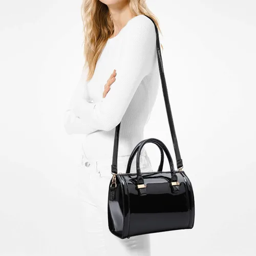 Vista 6 de Bolso de mano brillante de piel sintética con asa superior de barril para mujer