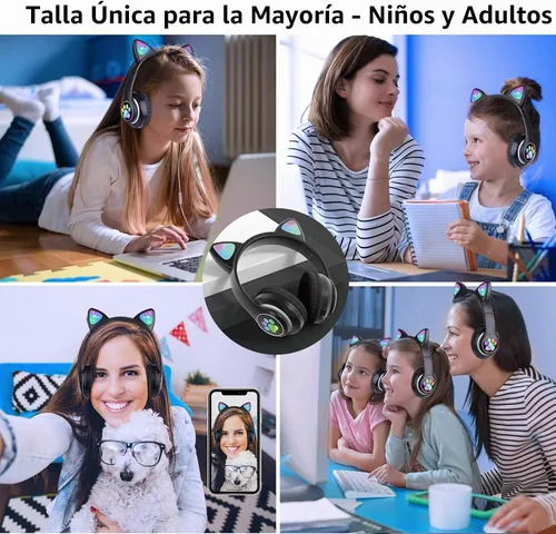 Vista 2 de TCJJ Cat Ear Kids Bluetooth Headphones, LED, 85dB Volume Limit Negro