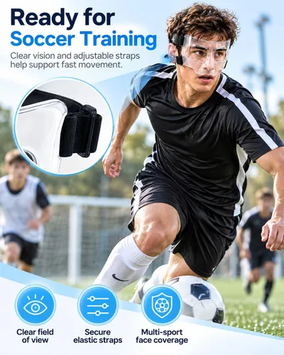 Vista 7 de Nose Guard for Broken Nose, Face Shield Mask for Soccer and Basketball Polycarbonate, Adjustable Straps, 2 Cushion Pad Sets, Lightweight Face