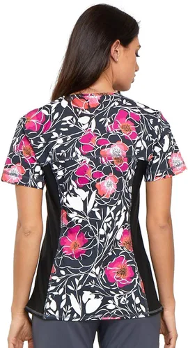 Vista 4 de Cherokee Flexibles Mujeres Scrubs Top V-Cuello Knit Panel CK624, Floral Mystique