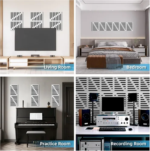 Vista 4 de Art3d Paquete de 6 paneles acústicos autoadhesivos insonorizados para pared, diseño de rayas de 16 x 12 pulgadas, bloque de ruido con poliéster