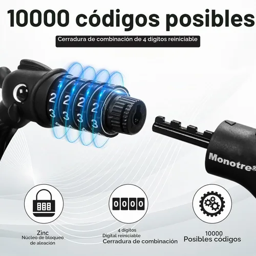 Vista 3 de Candado para bicicleta, 1.19 metros, combinación de 4 dígitos reseteable, contraseña, candado de cable antirrobo, lindos candados para bicicleta