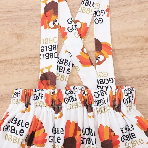 Vista 6 de DOMOABEI My First Thanksgiving - Trajes de bebé para niña disfraz de pavo recién nacido manga larga con volantes falda con tirantes de 0 a 18 meses