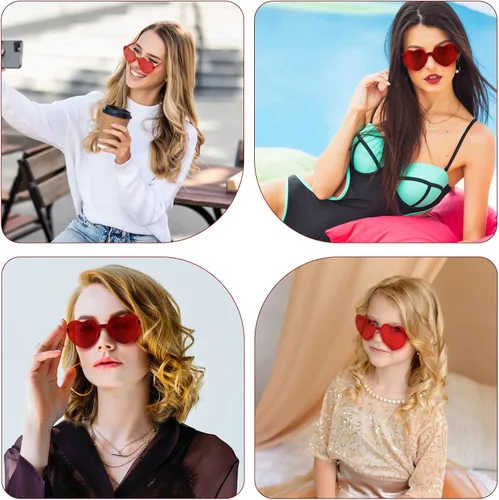 Vista 7 de ABOOFAN Gafas de sol en forma de corazón sin montura gafas de sol transparentes en forma de corazón sin montura gafas de sol de corazón rojo