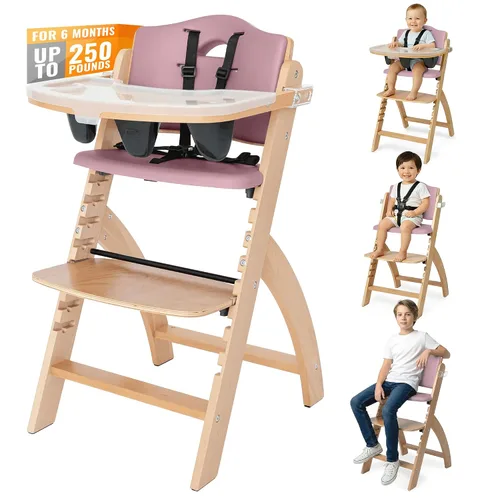 Vista 21 de Silla alta de madera Abiie Beyond Junior con bandeja - Trona ajustable y convertible para bebés y niños pequeños - De 6 meses a 113 kg - Resistente
