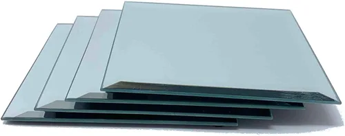 Vista 2 de Light In The Dark Juego de 12 placas de vela de espejo cuadrado de 5 pulgadas con borde biselado, espejo cuadrado pequeño para centros de mesa