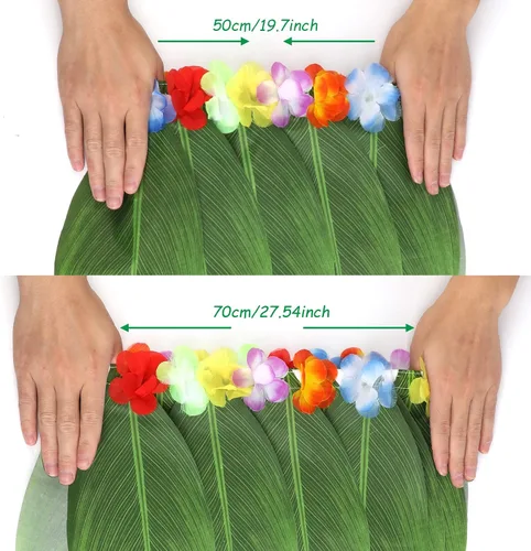 Vista 5 de PHOGARY 7 Pack Hawaiian Flower Leaf Hula Skirt Costume Accessory Kit for Hawaii Luau Party