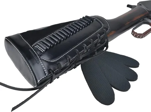 Vista 12 de Culata de cuero completo para pistola de caza, bolsas de soporte de munición para rifles, ajuste universal Negro