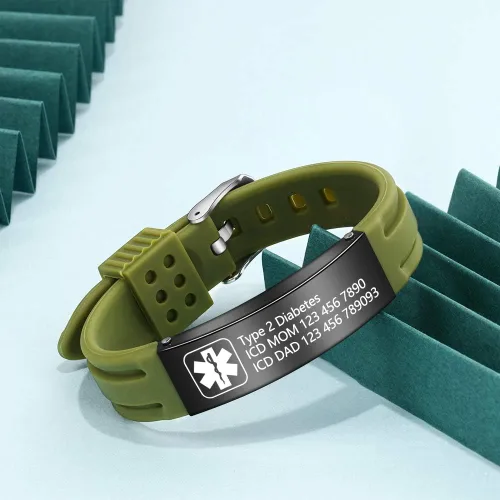Vista 29 de OPALSTOCK Pulseras médicas personalizadas de silicona ajustable para identificación de emergencias, grabado gratuito, 9 pulgadas, resistente al