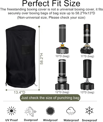 Vista 2 de Falezern Funda protectora para saco de boxeo independiente, ajustable engrosada resistente, impermeable para boxeo al aire libre