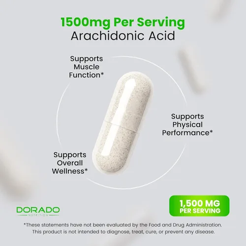 Vista 4 de Suplemento de ácido araquidónico de 1500 mg (150 cápsulas), suplemento muscular y de fuerza para masa muscular y recuperación para hombres