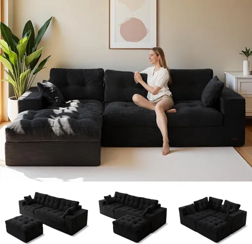 Vista 15 de MAXYOYO Sofá modular modular en forma de L de 96 pulgadas con otomana, sofá sin hueso con cojín en capas, sofá tapizado en una caja, combinación