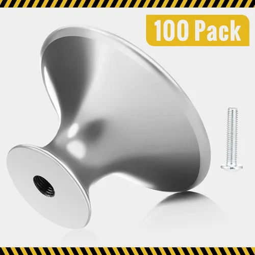 Vista 4 de Bememo Paquete de 100 pomos para gabinetes de cocina, asas redondas plateadas para cajones, aparadores y gabinetes, accesorios duraderos