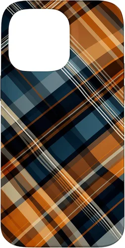 Vista 21 de Funda para iPhone 16 Navy Black and Orange Plaid Halloween Otoño Calabazas