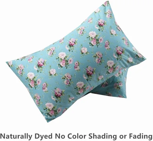 Vista 3 de Funda de almohada floral de 2 piezas, tamaño estándar, 100% algodón, transpirable, fácil de lavar, 20 x 30 pulgadas