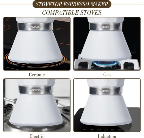 Vista 10 de LAOION Olla de Moka, Cafetera de Espresso de 6 Tazas, Cafetera de Espresso de 300ml Portátil para Estufa, Cafetera Percoladora Compatible con Placas