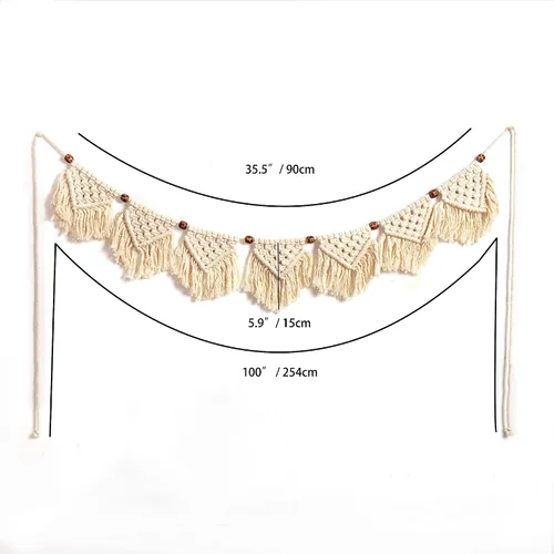 Vista 4 de Eiyye Paneles de flecos para colgar en la pared hechos a mano, guirnalda de pancarta, tapiz tejido de algodón, decoración de macramé bohemio