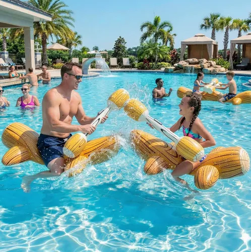 Vista 6 de Uniqhia Juegos de flotadores de piscina, juguetes inflables de piscina para niños (de 8 a 12 años) y adultos, juego de batalla de troncos inflables