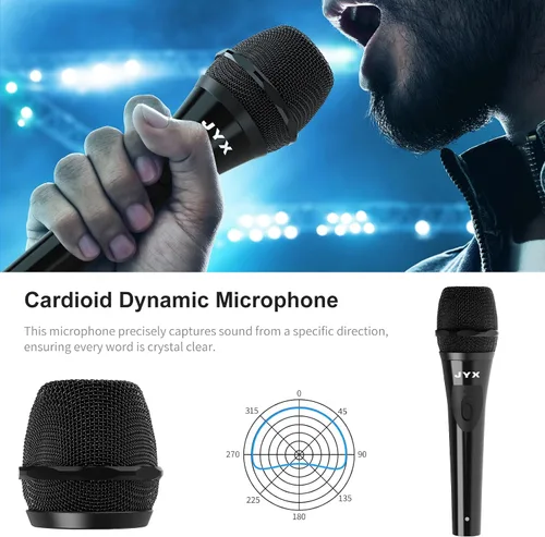 Vista 4 de JYX Micrófono de karaoke vocal dinámico, micrófono de mano con cable con interruptor de encendido/apagado, para máquina