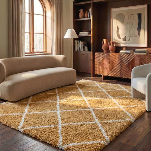 Vista 132 de SAFAVIEH Hudson Shag Collection - Alfombra decorativa de 2 x 3 pies, color beige y marfil, diseño moderno de enrejado, no desprende pelusa