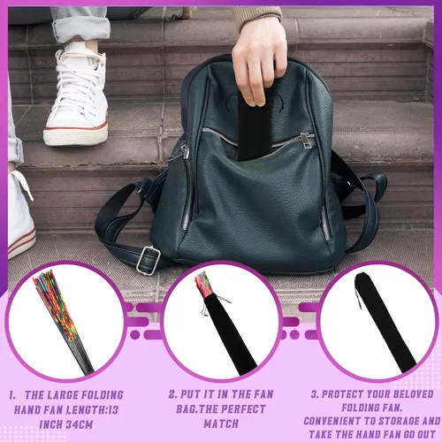 Vista 4 de Windyun 12 bolsas grandes para abanicos, fundas plegables de terciopelo, con cordones, protector de envoltura de regalo para línea, baile, clack