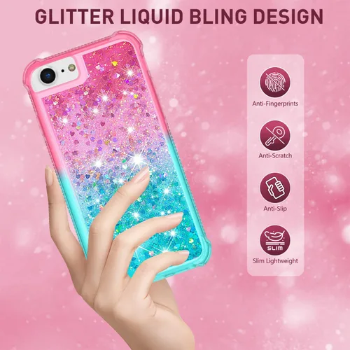 Vista 2 de Funda para iPod Touch de 7ª generación, iPod Touch 6ª/5ª generación para niñas, mujeres, niños, bonita purpurina líquida suave TPU transparente a