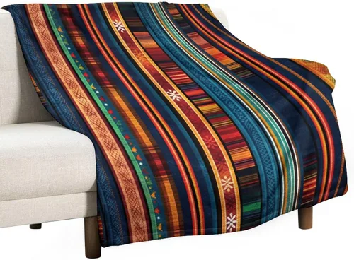 Vista 26 de Manta bohemia mexicana retro a rayas multicolor, manta bohemia étnica cálida de 30 x 40 pulgadas, suave manta de felpa mullida y acogedora manta