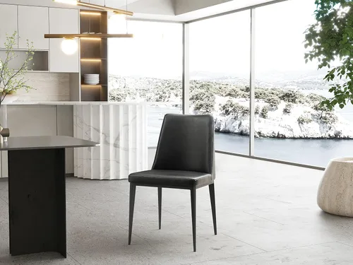 Vista 2 de Whiteline Modern Living Carrie - Silla de comedor con marco de base de acero recubierto de piel sintética negra Negro