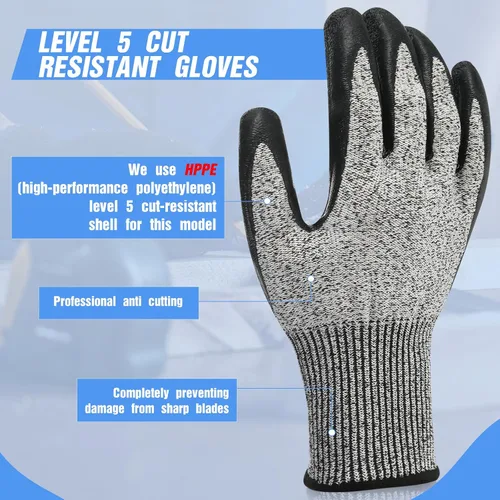Vista 3 de Copkim 18 pares de guantes de nivel 5 resistentes a los cortes, guantes protectores ligeros con revestimiento de poliuretano, accesorios de trabajo