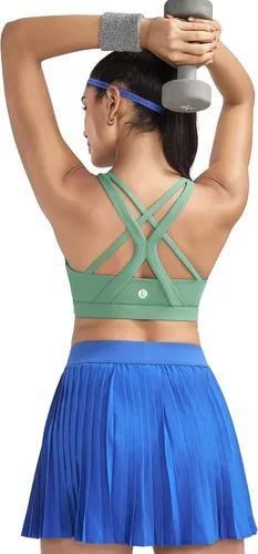 Vista 3 de RUNNING GIRL Brasier deportivo para mujer de alto soporte, espalda cruzada acolchada, brasier deportivo con tirantes delgados, brasier de yoga