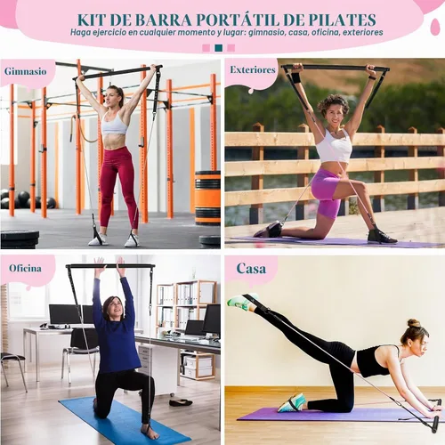 Vista 6 de Kit de barra de pilates con bandas de resistencia, barra multifuncional de yoga y pilates con hebilla de ajuste de metal resistente, kit de barra