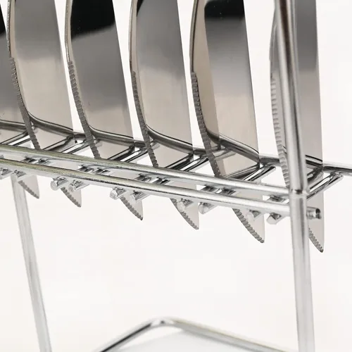 Vista 7 de Juego de cubiertos de 24 piezas con soporte, utensilios de acero inoxidable con mango negro, un juego completo de cubiertos para la mayoría