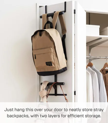 Vista 2 de YAMAZAKI Home Tower Colgador de Mochila Sobre la Puerta para Armario o Dormitorio, Estante de Almacenamiento de Metal de Dos Niveles para Mochilas