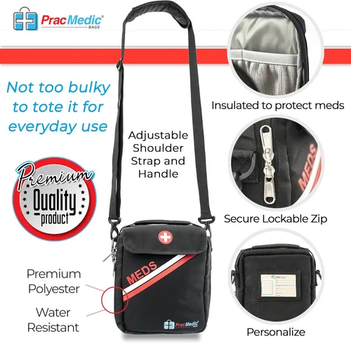 Vista 3 de PracMedic Bags Bolsa de medicina de viaje, bolsas de primeros auxilios vacías o Epipen estuche de transporte para bolígrafos de insulina, botellas