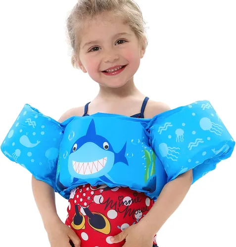 Vista 9 de Double Couple Toddler Swim Vest with Sleeves Cartoon Adjustable Strap Swimming Jacket Pool Floaties for Kids 20-50 Pounds Boys and Girls Child