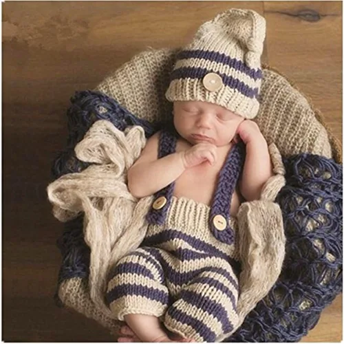 Vista 2 de Vemonllas Accesorios de fotografía para bebé recién nacido, trajes de ganchillo para niño y niña, gorro de punto somnoliento y pantalones disfraces