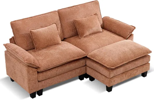 Vista 62 de URRED - Sofá seccional modular tipo nube, cómodo sofá cama de chenilla moderna con asientos profundos y otomán/almohadas para sala de estar
