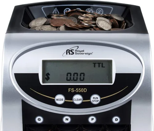Vista 5 de Royal Sovereign Contador/clasificador eléctrico de monedas de 1 fila, tecnología antiatascos patentada, pantalla de conteo digital (FS-550D)
